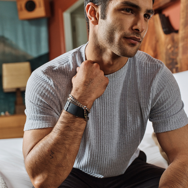 MG LeatherLuxe Straight Band | Black/Cream with Titanium